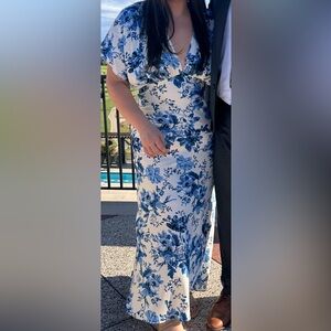 Anthropologie BHLDN Lelia Deep-V Flutter Sleeve Satin A-Line Gown